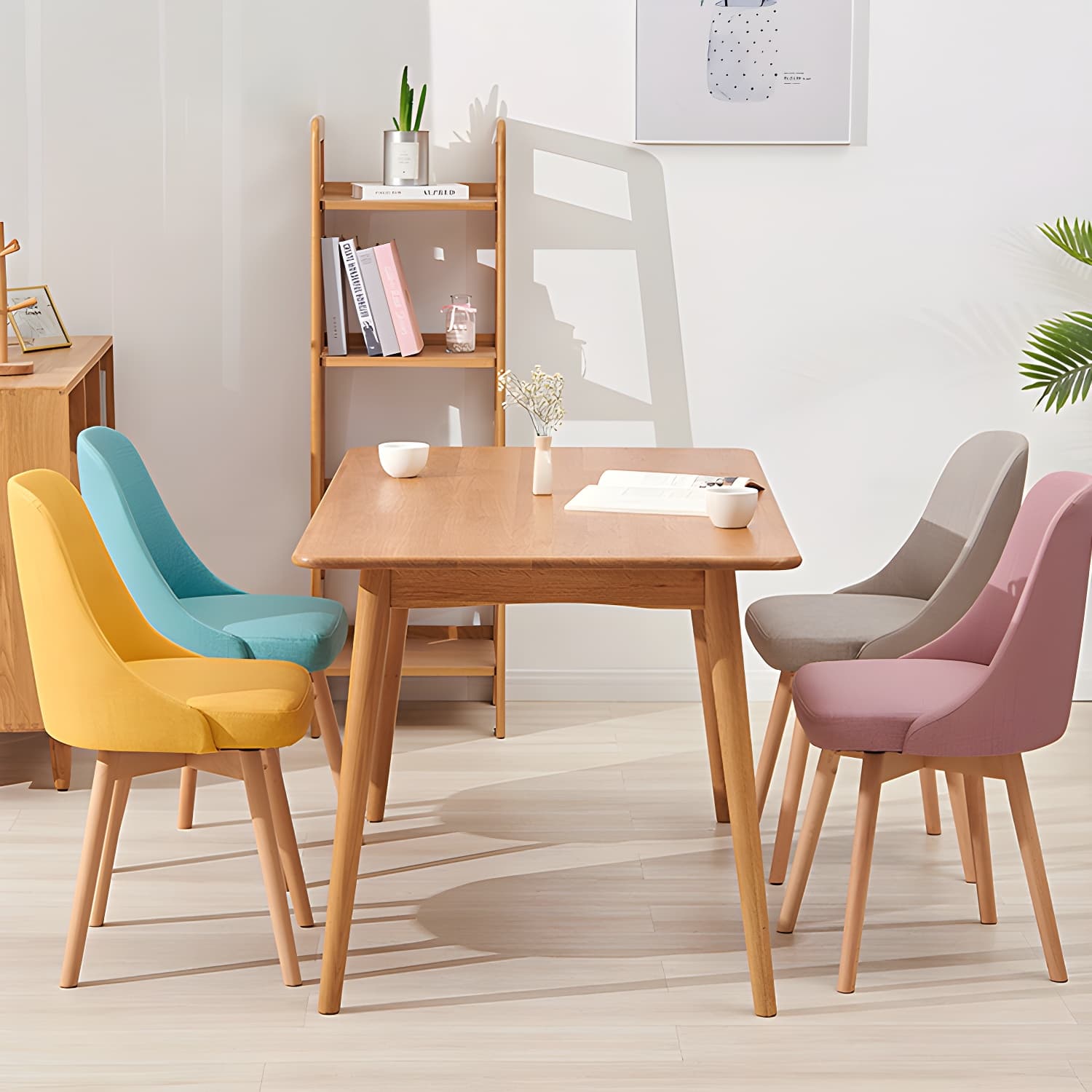 Upholstered Armless Dining Chairs Scandinavian Side Dining Chairs with Wood Legs thumbnail 13