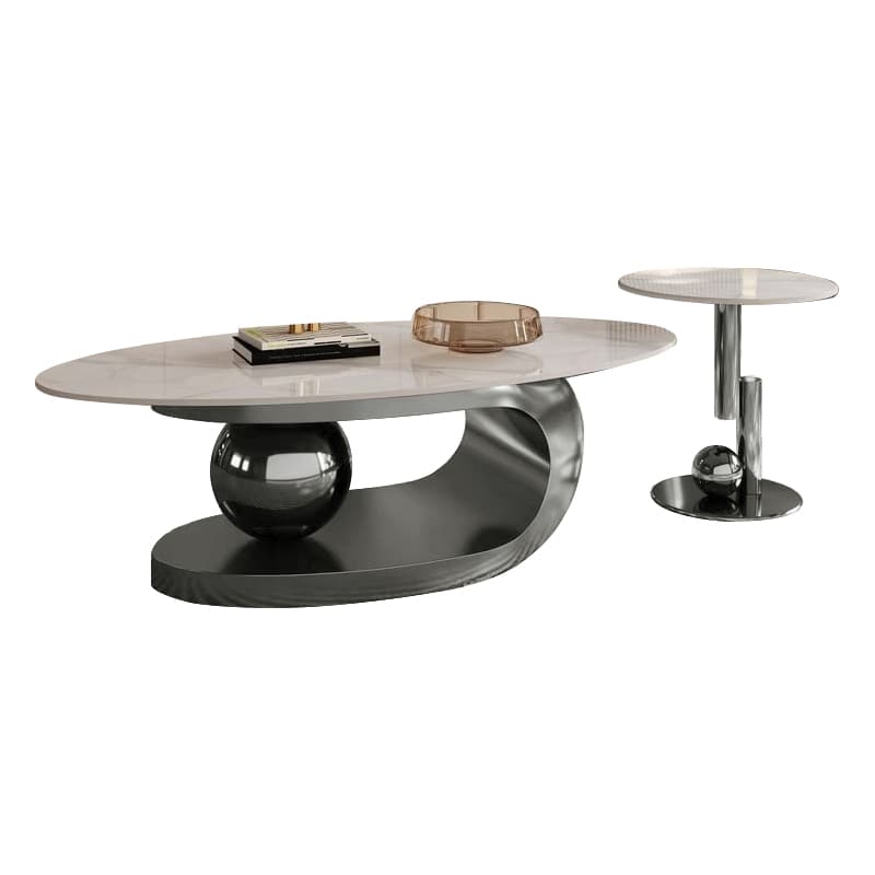 Luxurious Abstract Base Coffee Table with Elliptic Scratch-Resistant Stone Top thumbnail 2