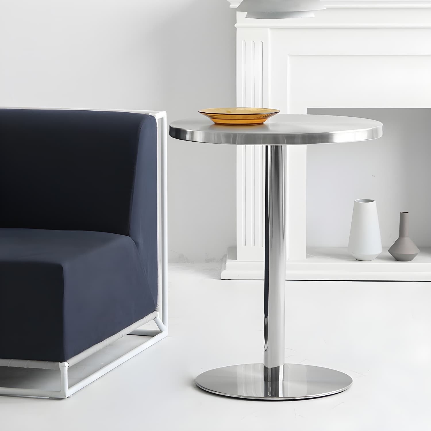 Industrial Dining Room Table Stainless Steel Table with Pedestal Table for Home Kitchen Dinner thumbnail 2