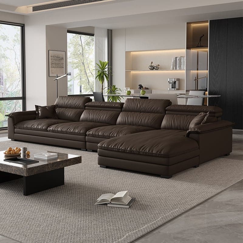 L-Shape Leather Sofa Recliner in White/Espresso/Beige with Right Hand Facing Orientation thumbnail 4