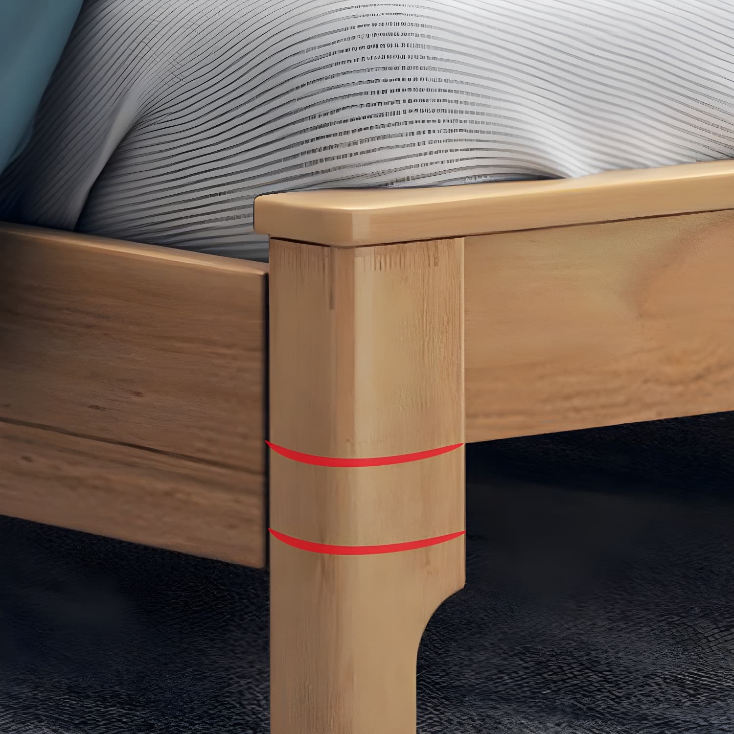 Scandinavian Solid Wood Bed with Rectangle Headboard and 4 Legs thumbnail 9