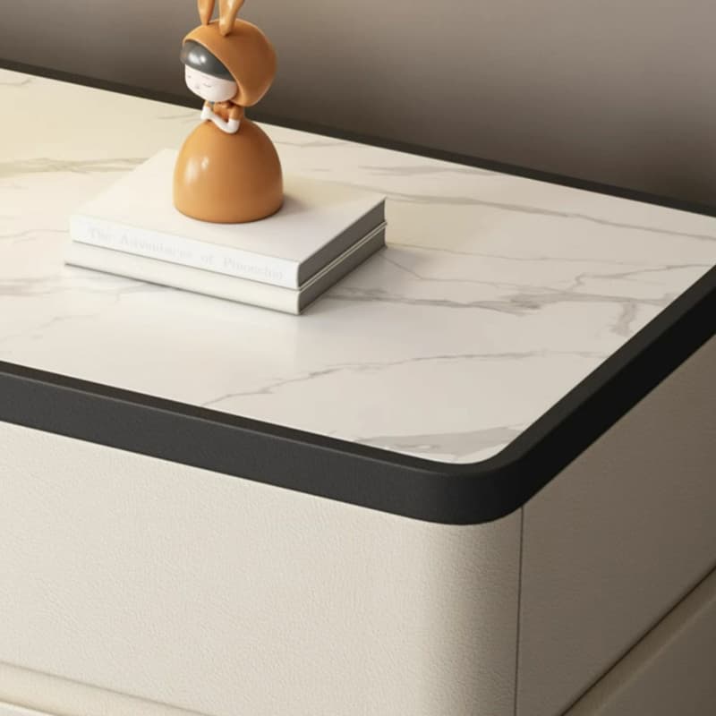 Modern Faux Leather Nightstand with 2 Drawers and Stone Countertop for Bedroom thumbnail 15