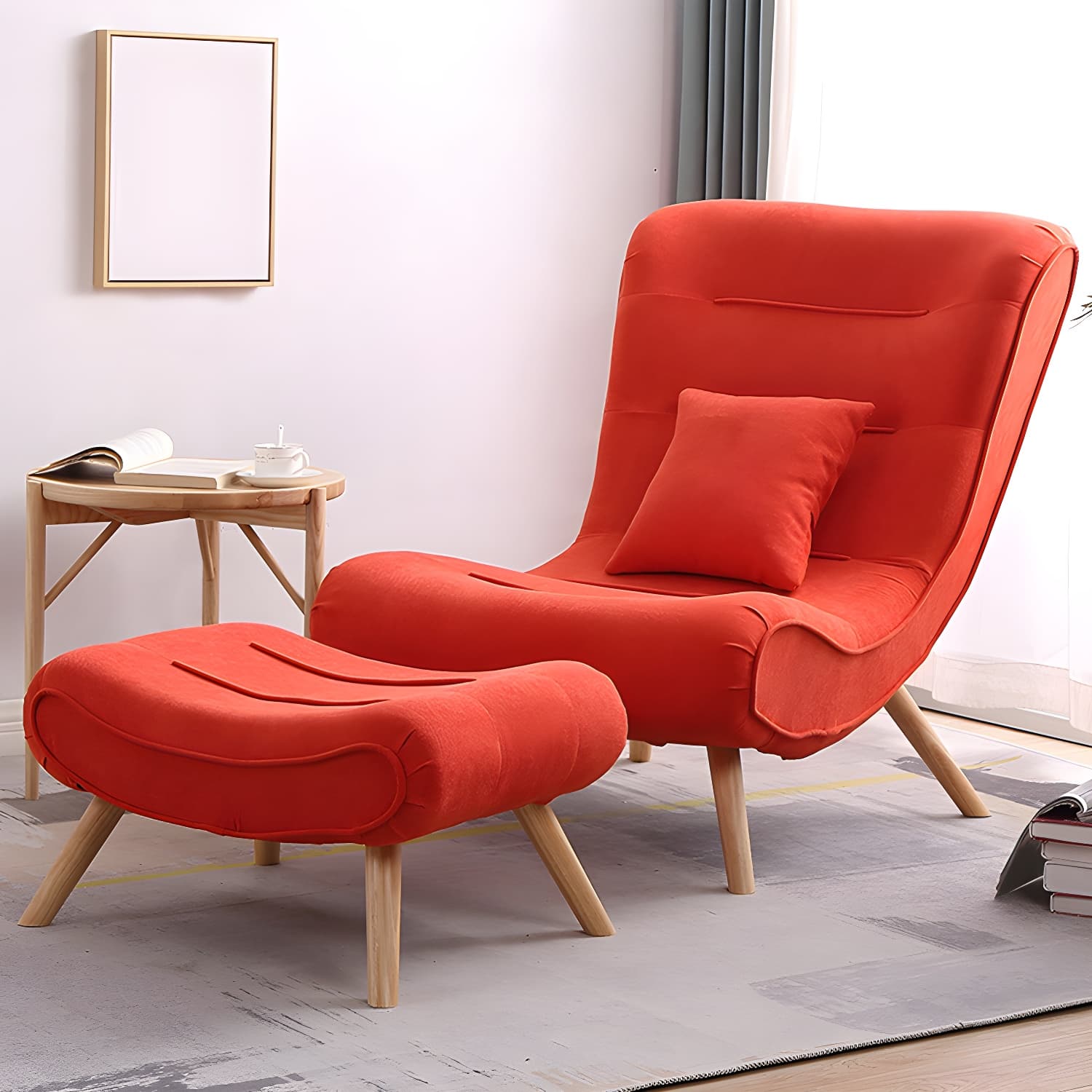Modern Cushions Rocker Chair Solid Wood Frame Spindle Rocker Chair with Ottoman thumbnail 9