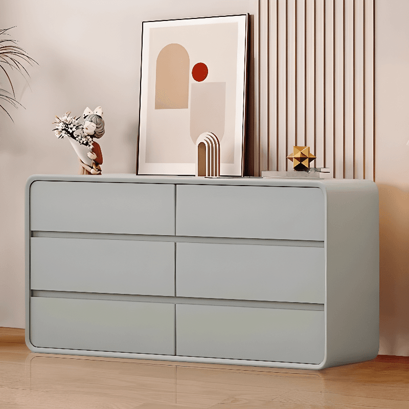 Art Deco Horizontal Console Dresser in Natural Wood with 6/8 Drawers