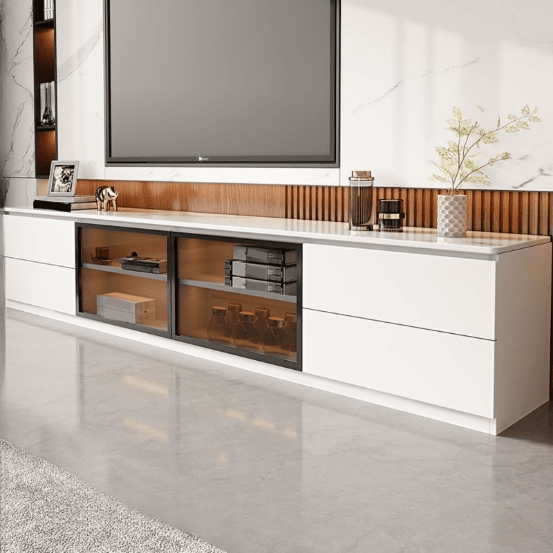 2-Cabinet & 4 Drawers Trendy Sintered Stone TV Stand with Shelf & Cable Management thumbnail 2