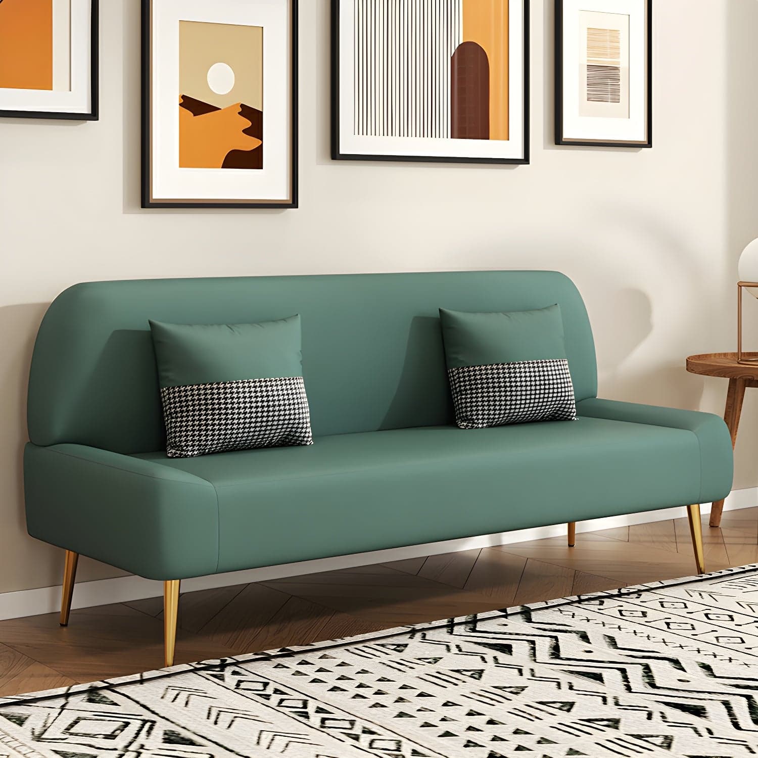 Scandinavian Faux Leather Small Size Sofa with Armless Design in Solid Color thumbnail 2