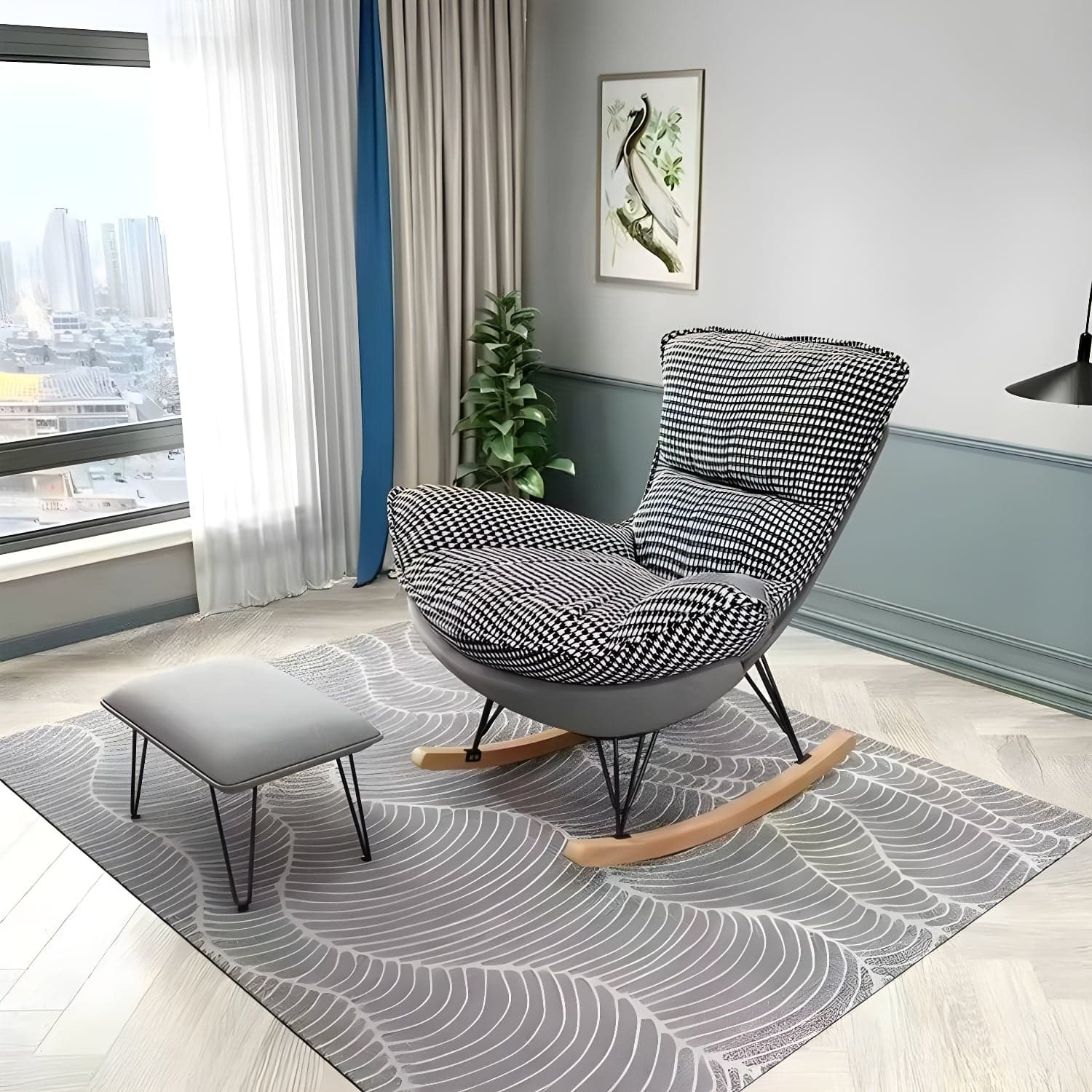Contemporary Indoor Rocking Chair with Sled Legs and Spindle Back thumbnail 6