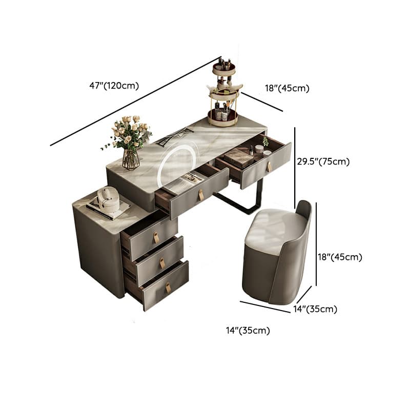 Contemporary 5-Drawer Wood Frame Slate Top Makeup Vanity Desk Table in Gray thumbnail 16