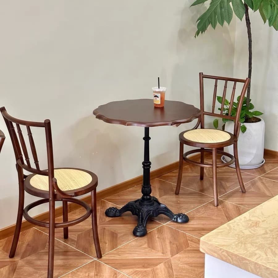 Industrial Natural Wood Finish Dining Table with a Rubber Solid Wood Tabletop and Metal Black Base thumbnail 2