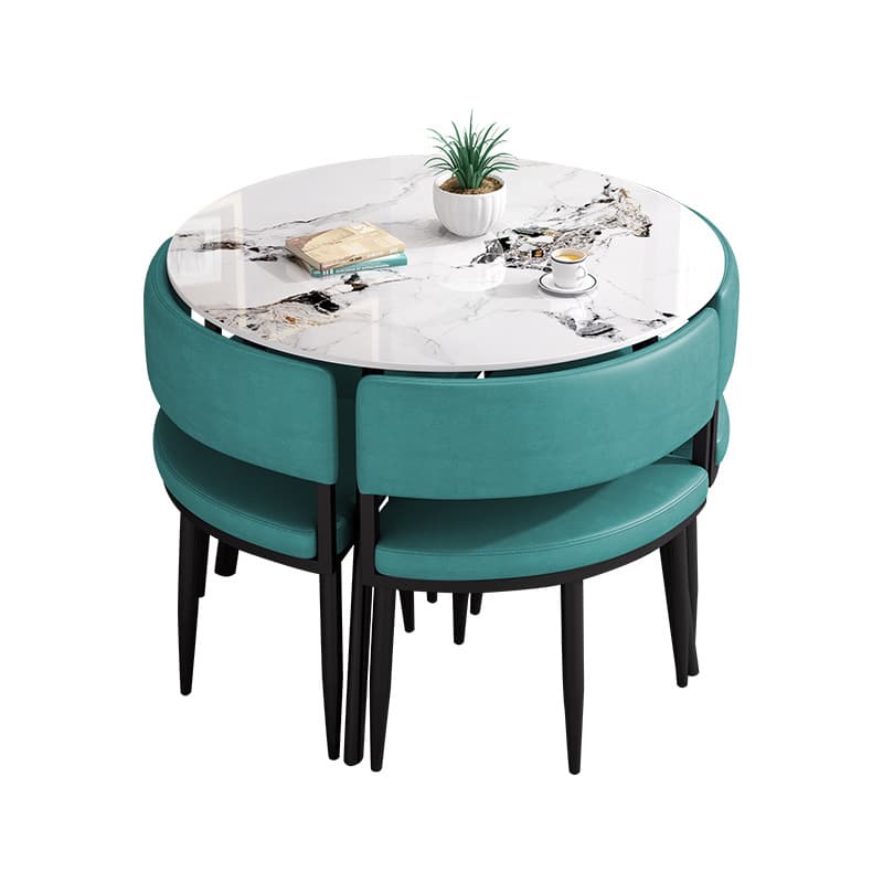 Circular Dining Table Set with a Slate Tabletop in White/Gray/Coal, Back and Cushion Chair for Dining Table for 4 in a Simple Style thumbnail 22