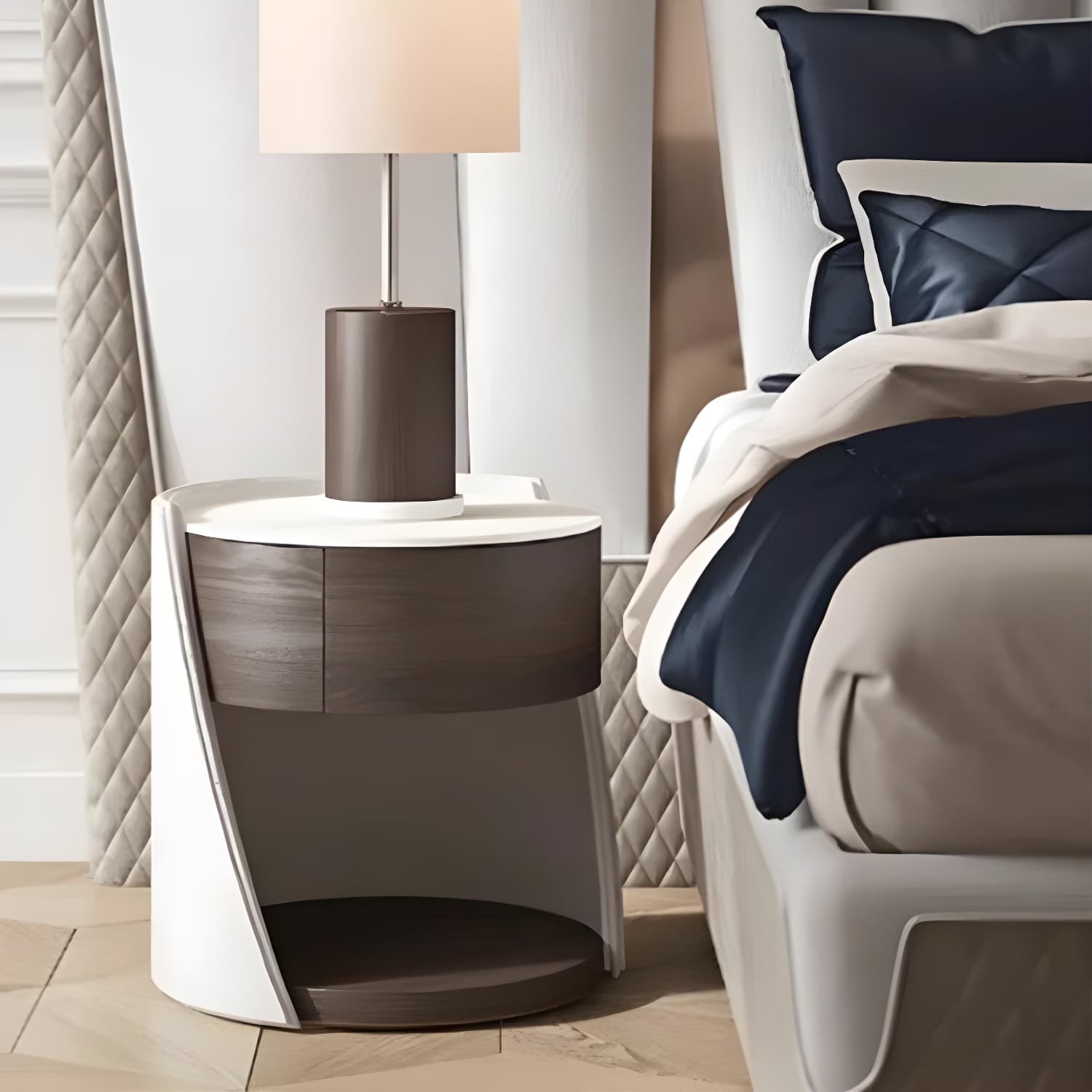 Faux Leather Nightstand 1 - Drawer Nightstand with Wood Accents thumbnail 13
