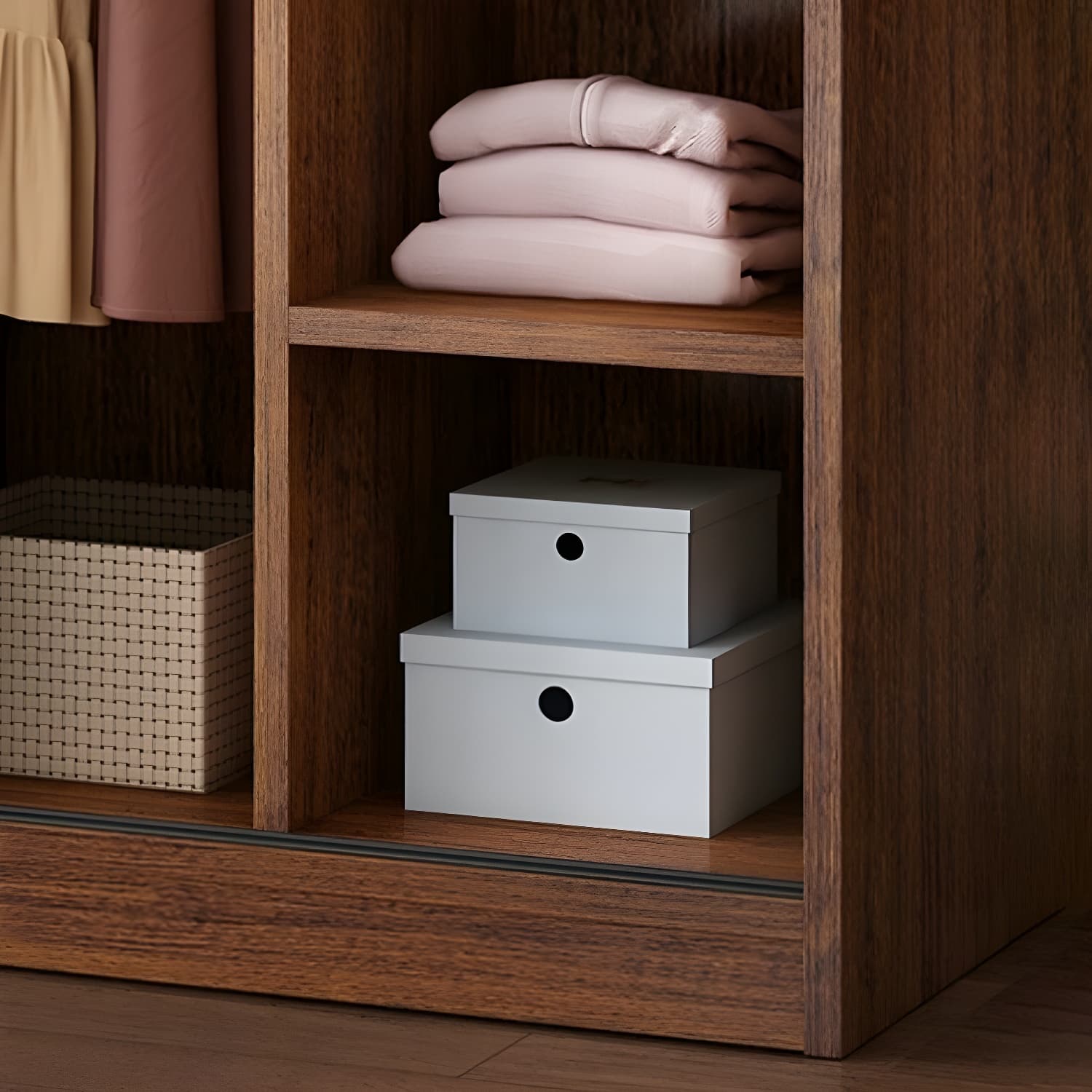 Modern Wooden Wardrobe Armoire with 3 Clothing Rods and Interior Shelves thumbnail 4