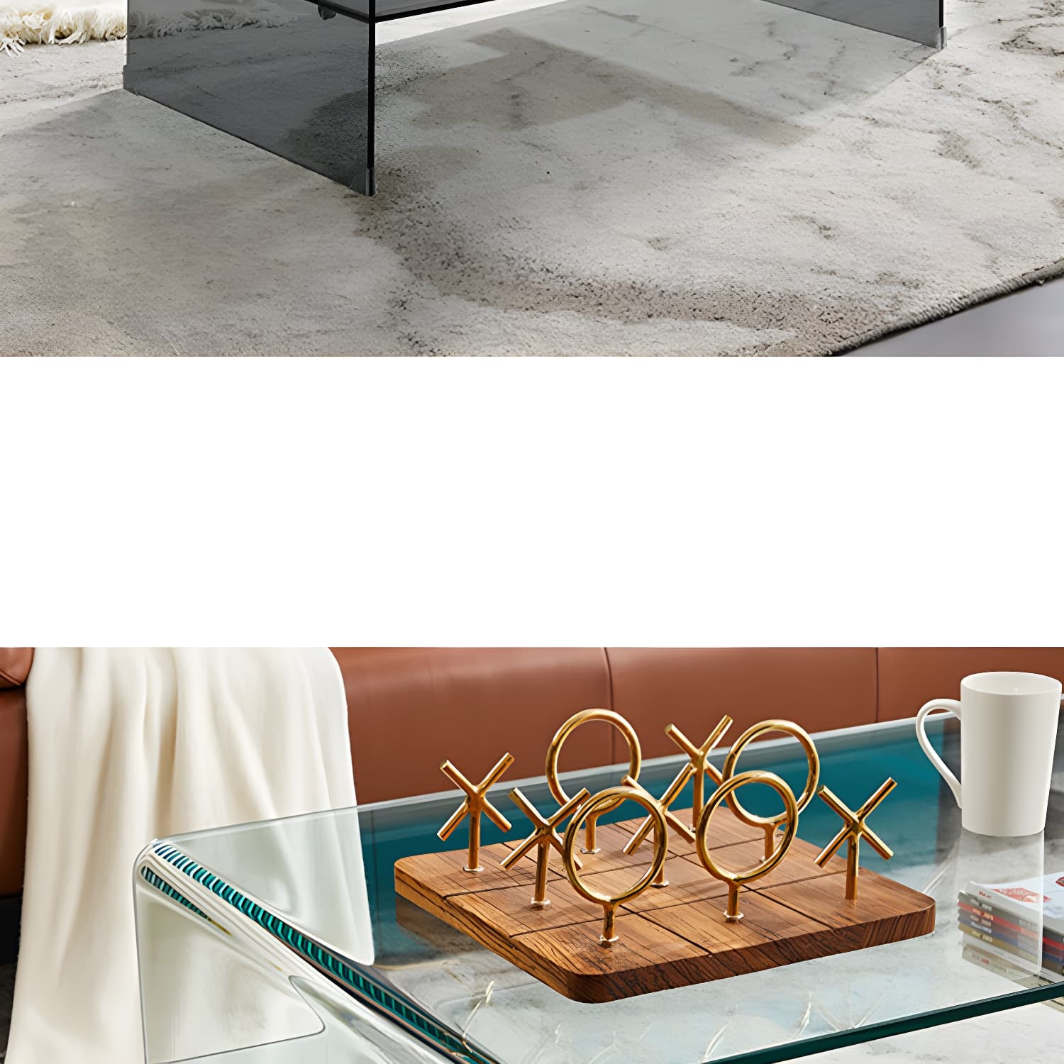 Modern Rectangle Glass Coffee Table Sled Base Cocktail Table with Shelf thumbnail 9