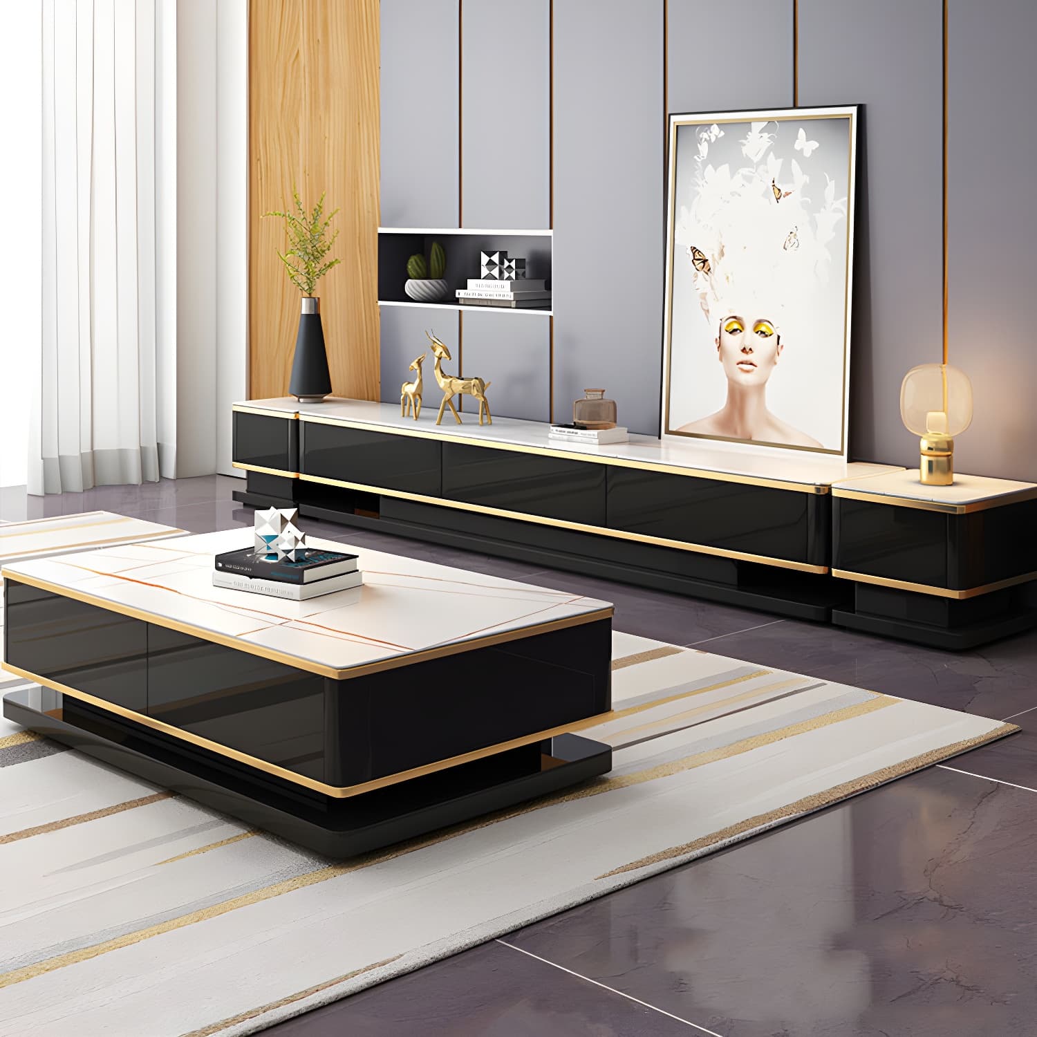 Luxurious 3-Drawer TV Stand Console 16.54-Inch H Glass TV Console thumbnail 5