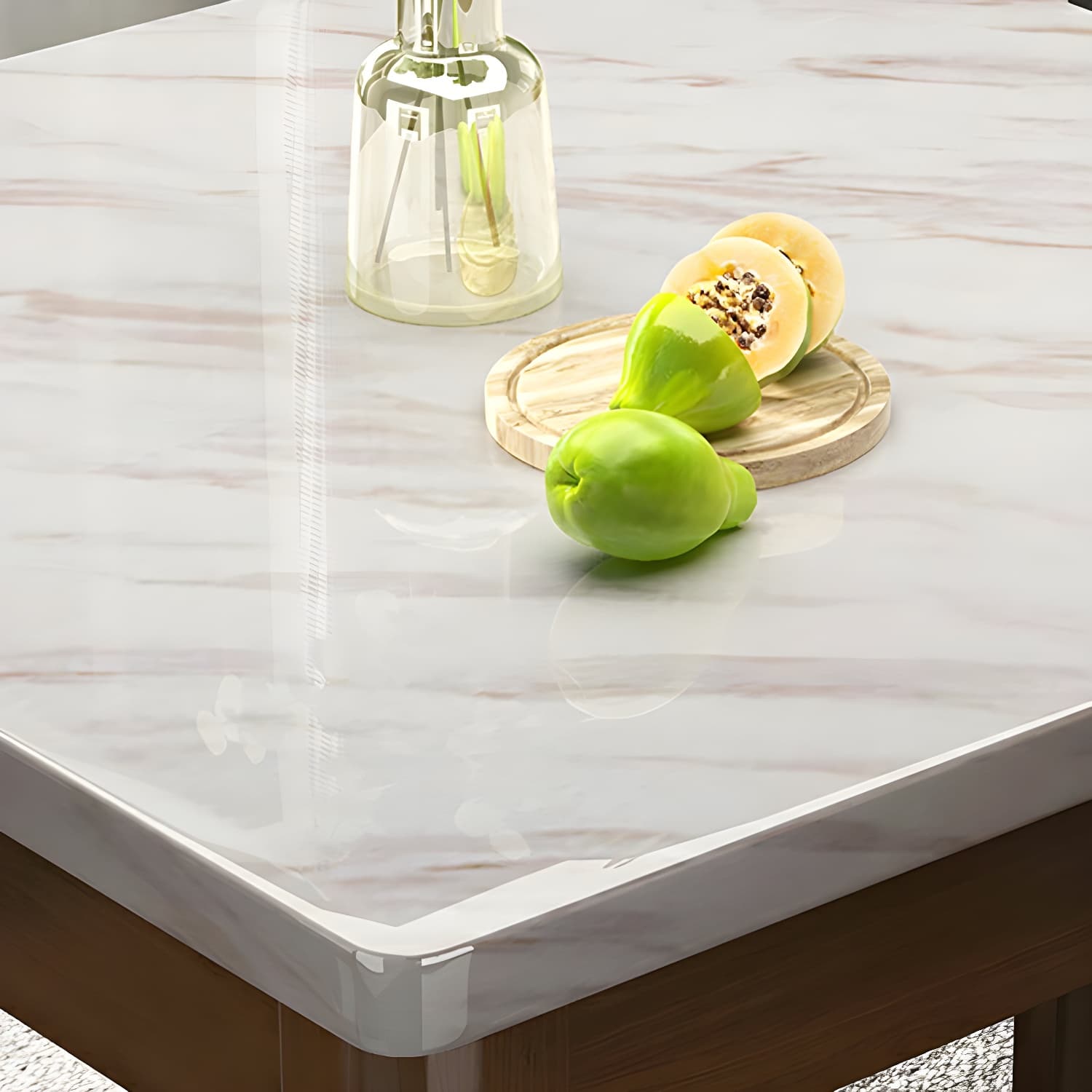 Square Marble Dining Table Set 1/5 Pieces with Solid Wood Base for Kitchen thumbnail 9