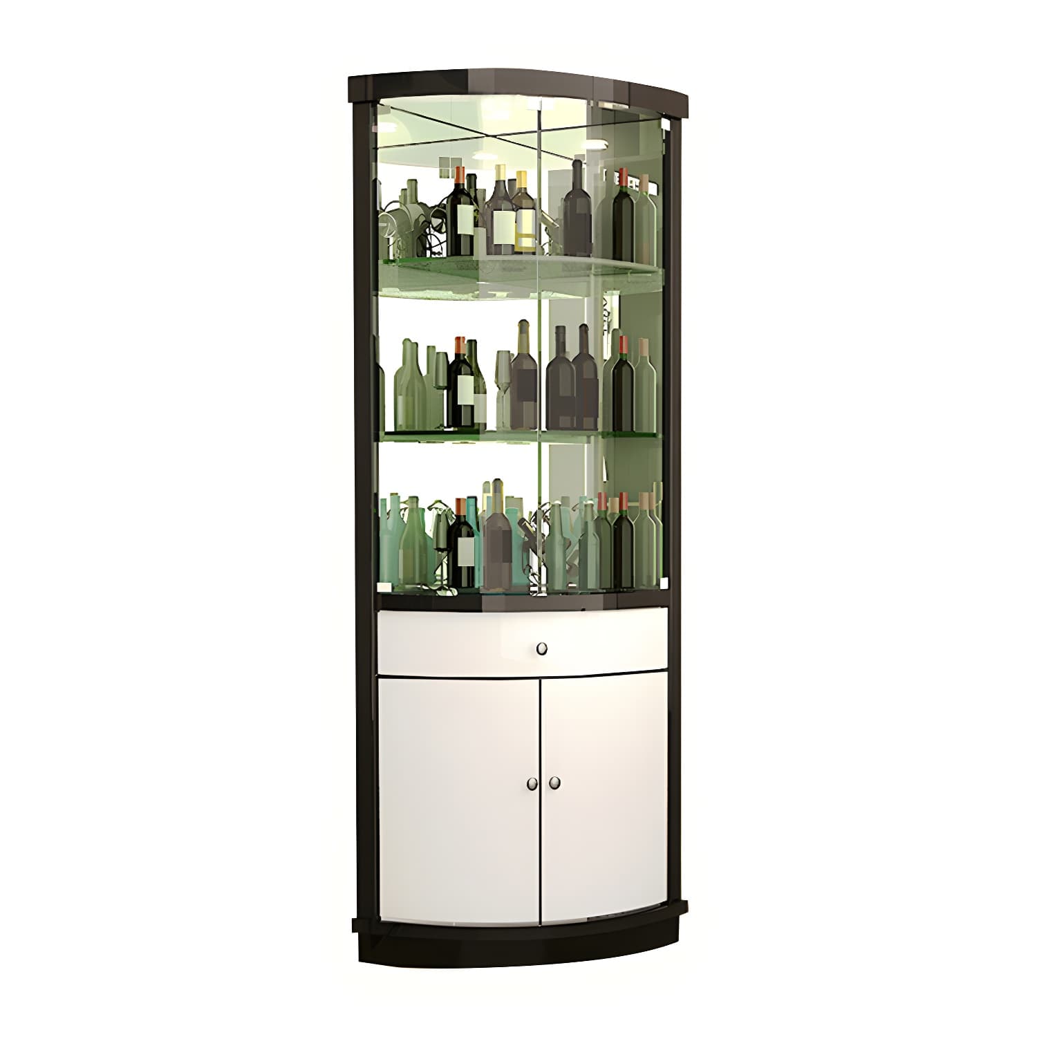 Circular Corner Glass Accent Cabinet with Clear Glass Doors and 3 Shelves thumbnail 8