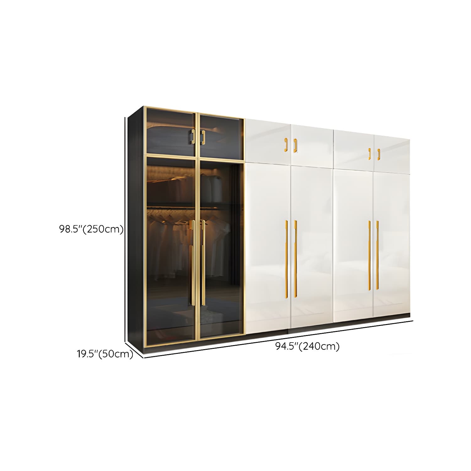 Modern Tempered Glass Doors Wardrobe Wood Frame Wardrobe without Light thumbnail 26