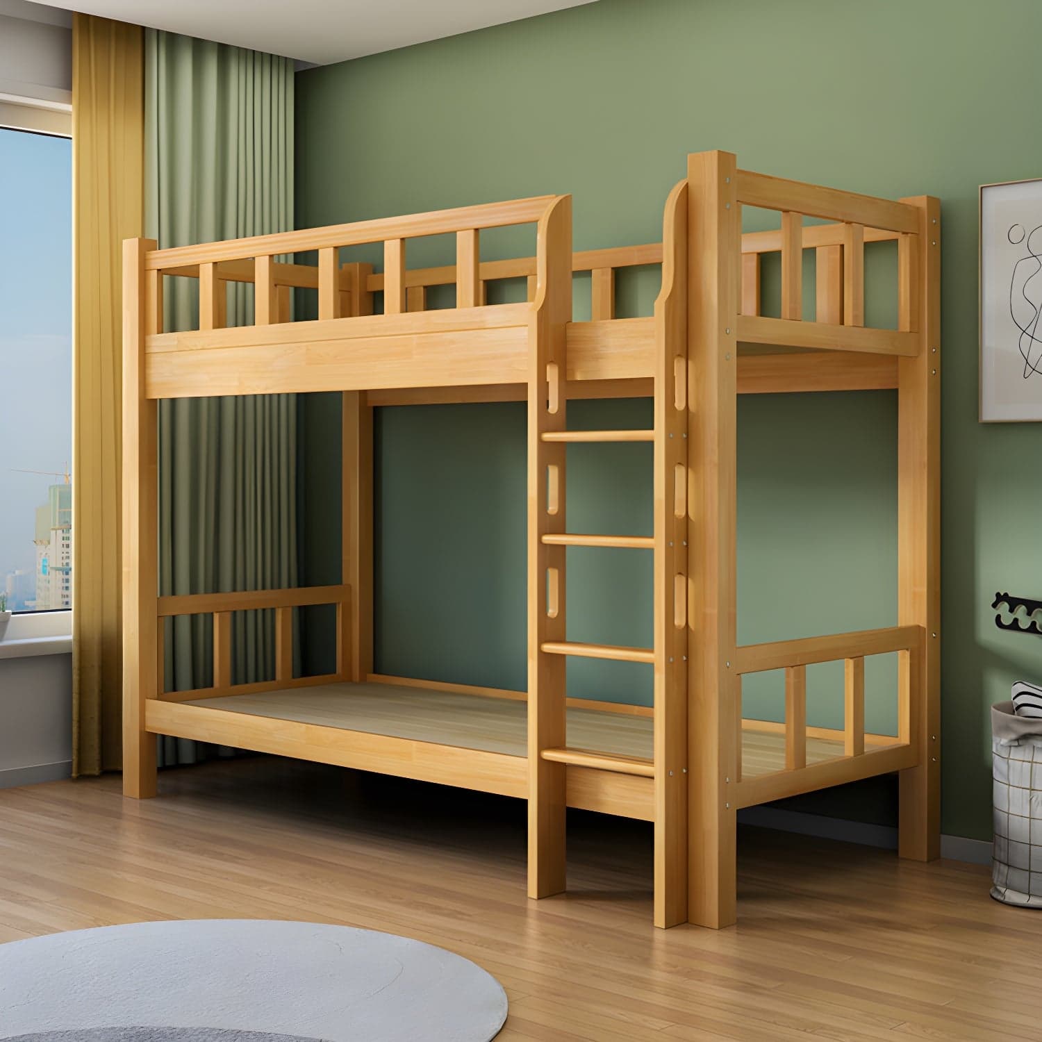 Mid-Century Modern Headboard Bunk Bed Solid Wood Bed with Footboard thumbnail 3