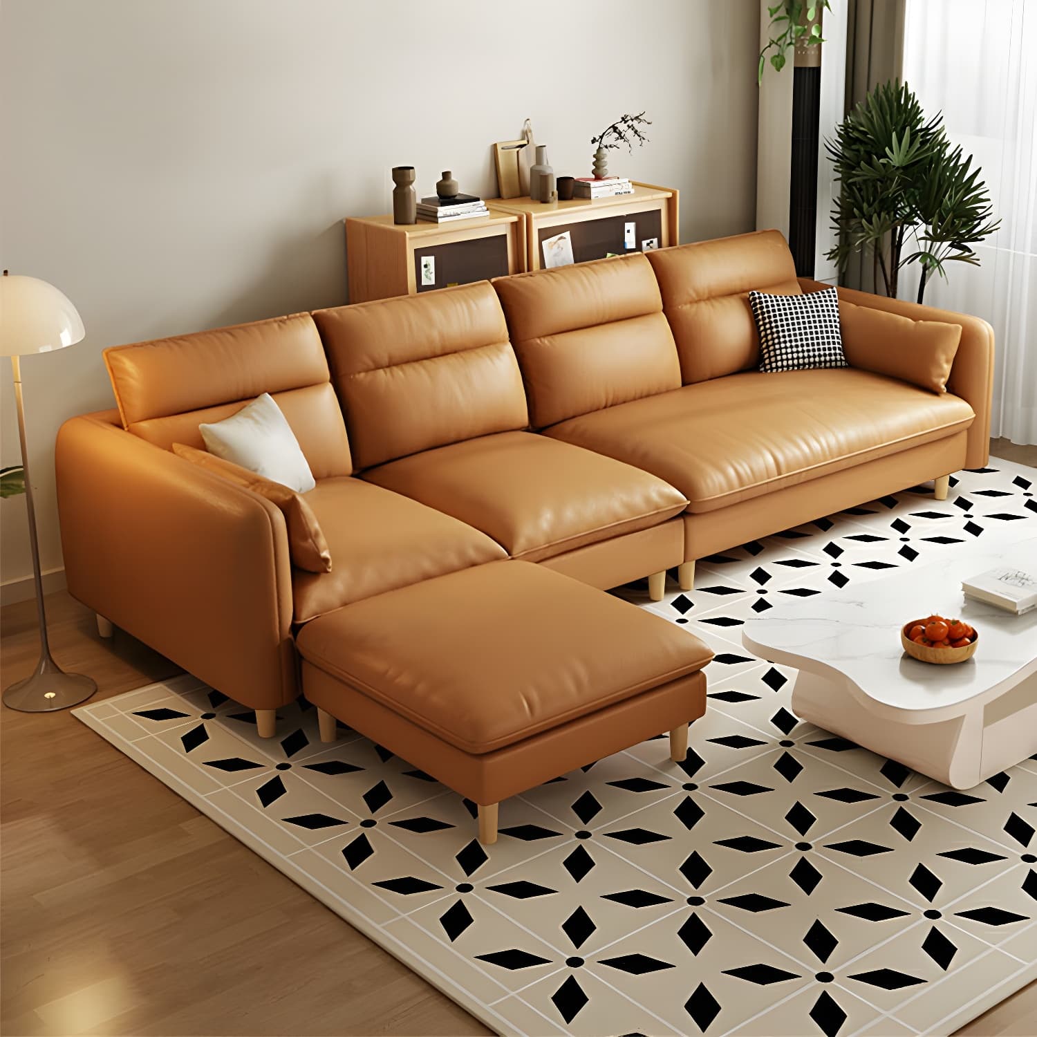 Modern Wood Frame Straight Sectional Sofa Set with Ottoman in Brown, 3 Piece Set thumbnail 14