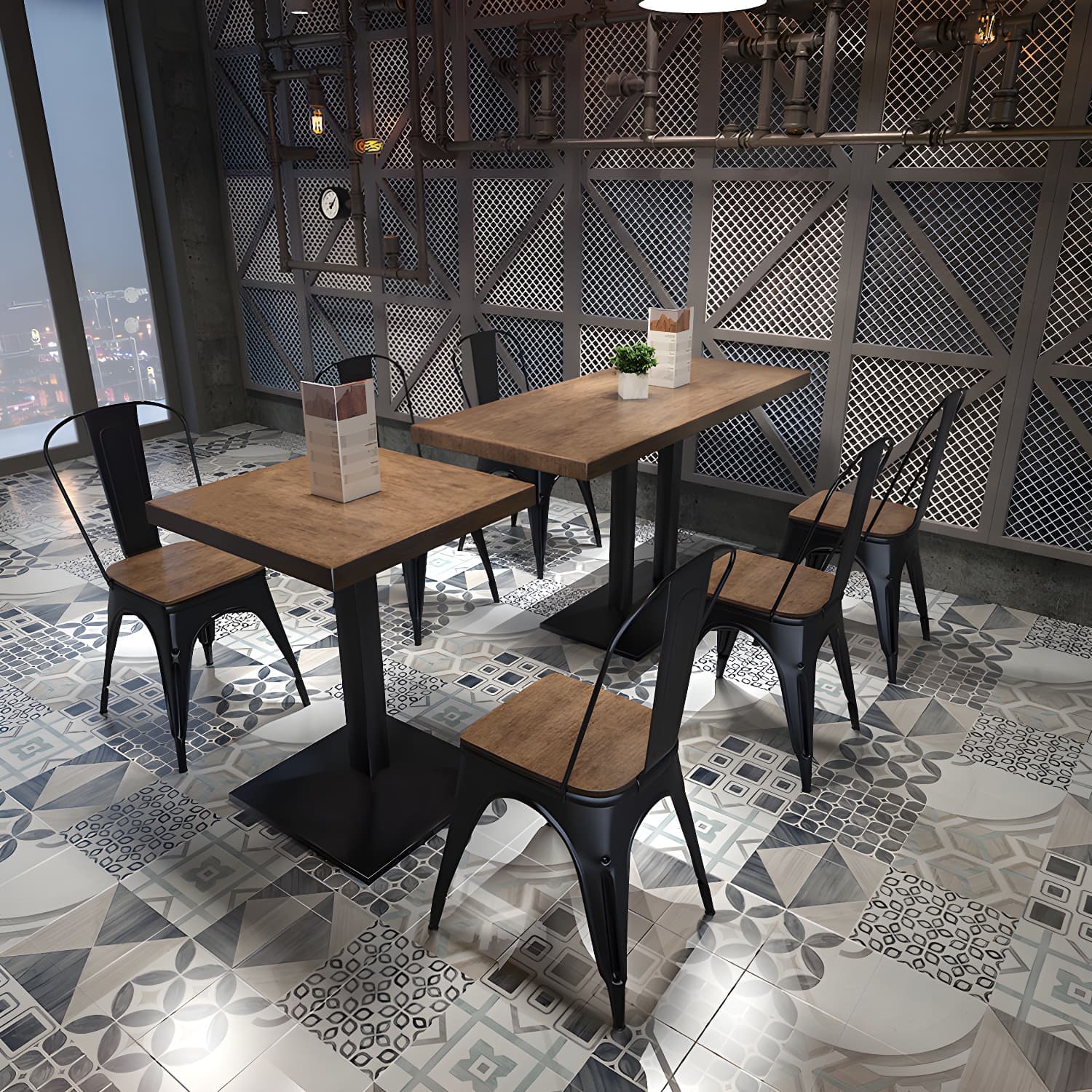 Metal Industrial Pedestal Dining Table Wood Top Table for Kitchen and Dining Room thumbnail 4
