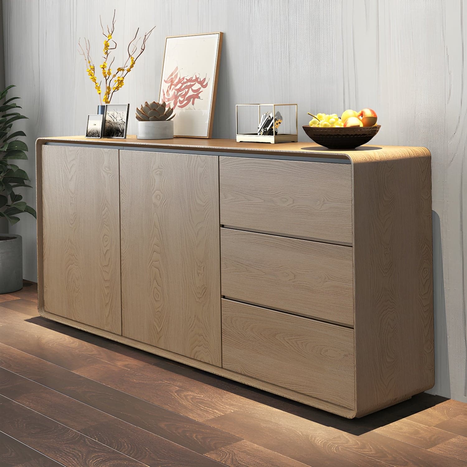 Modern Wood Buffet Sideboard Cabinet with 2 Doors and 3 Drawers thumbnail 9