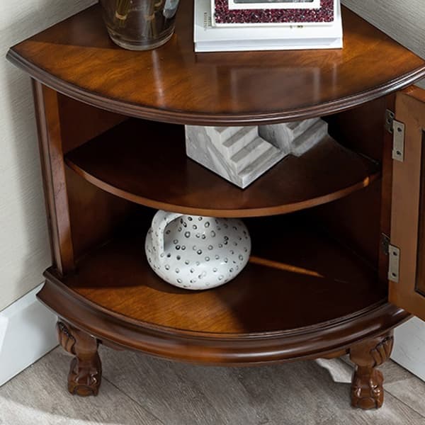 Traditional Medium Brown Corner Accent Cabinet with Wood Countertop and Exterior Shelving thumbnail 6