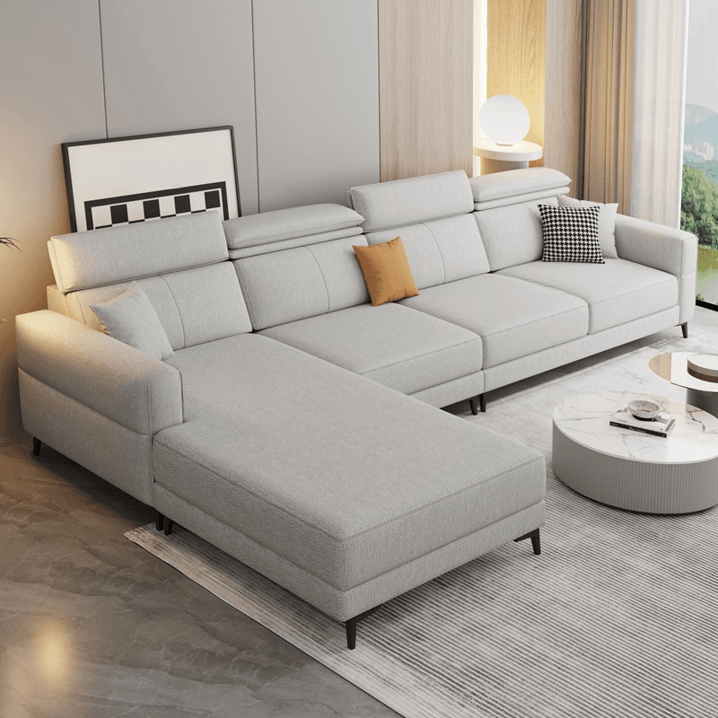 3 Pc Contemporary Modern L-Shape Sofa Chaise in Grey/Cream with Square Arm & Cushion Back thumbnail 3
