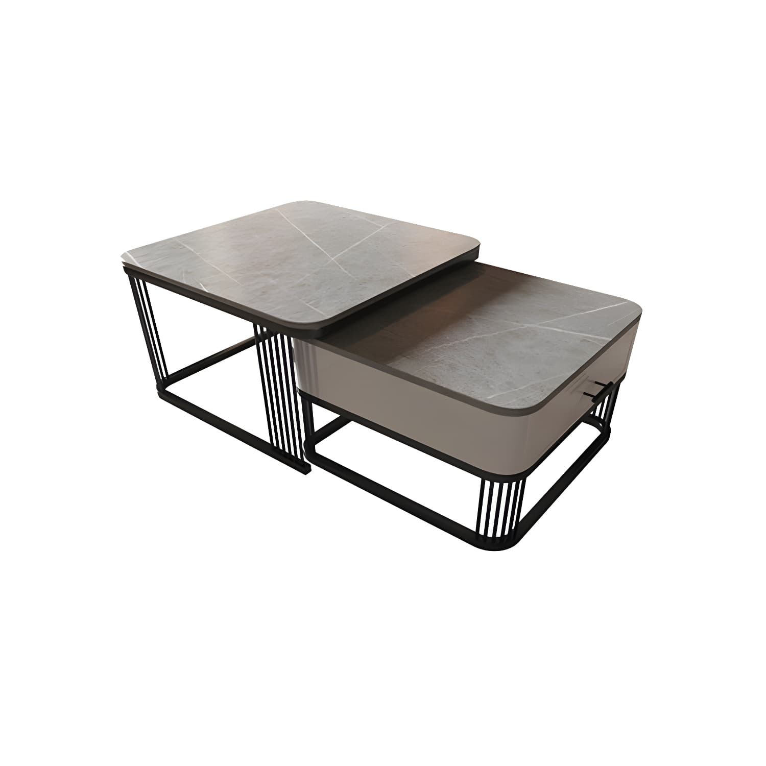 Square Slate Top Coffee Table with Drawers Frame Base 2 Nestling Cocktail Table thumbnail 8