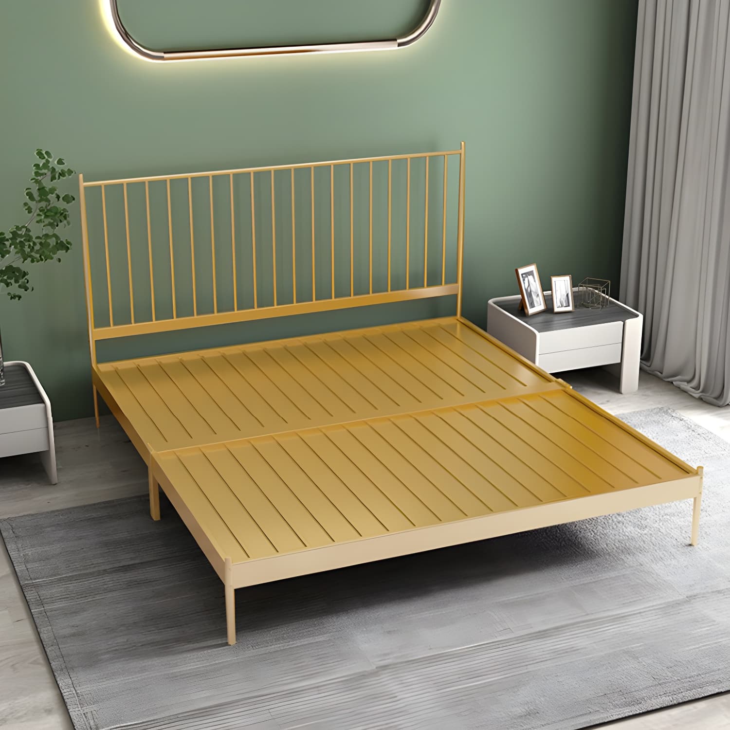 Contemporary Iron Open Frame Bed with Spindle Headboard for Bedroom thumbnail 7