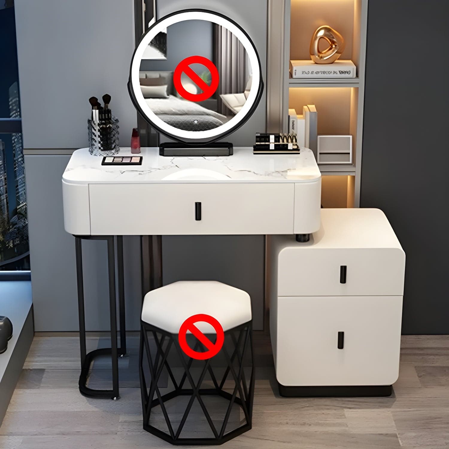 Modern Stone Top Makeup Vanity Desk with Solid Wood Storage Drawers thumbnail 1