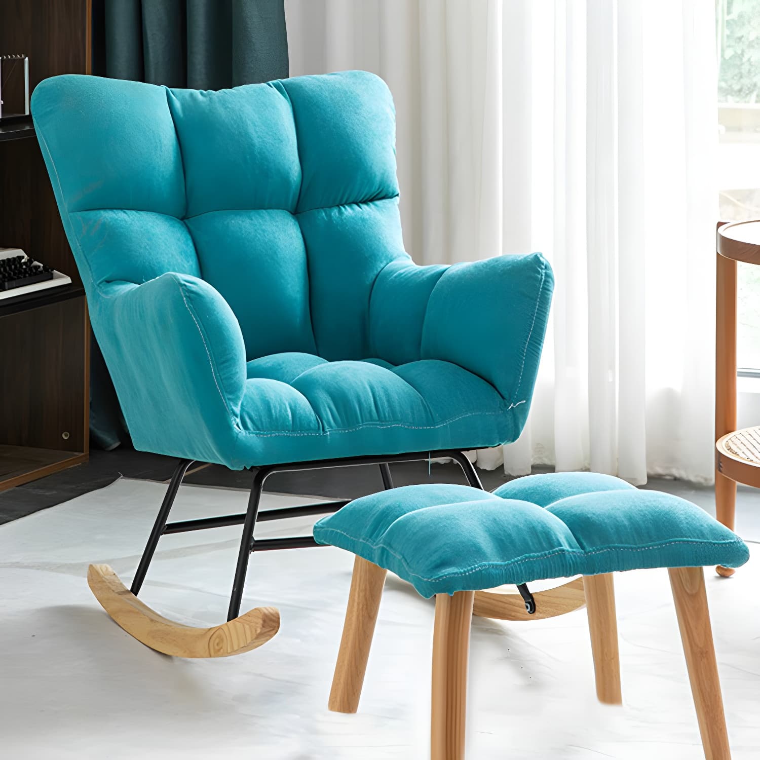 Modern Rocker Chair Upholstered Dark Legs Glider Button-Tufted thumbnail 22