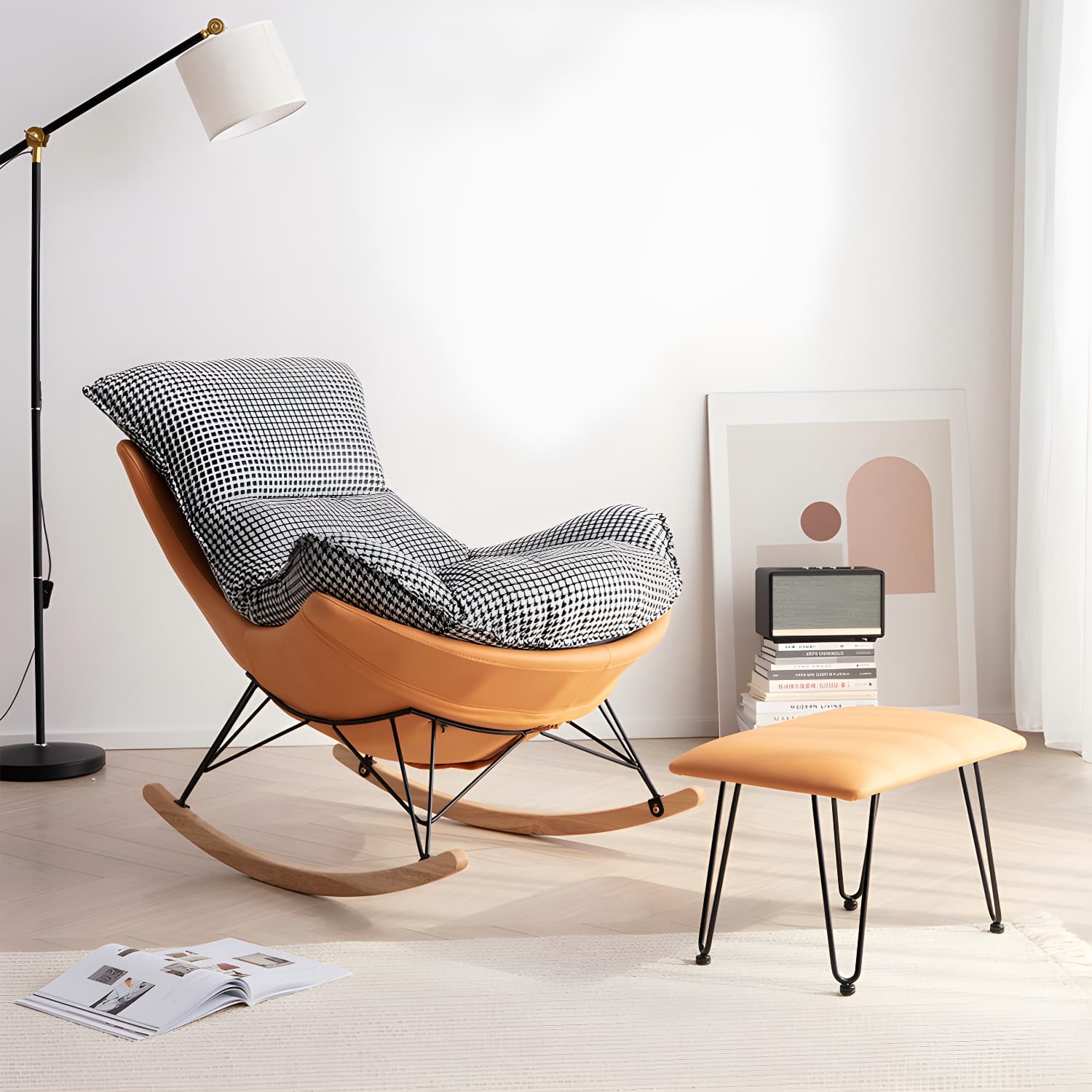 Modern Rocking Chair with Ottomans - Metal Frame, Removable Cushions, and Armless Design thumbnail 12