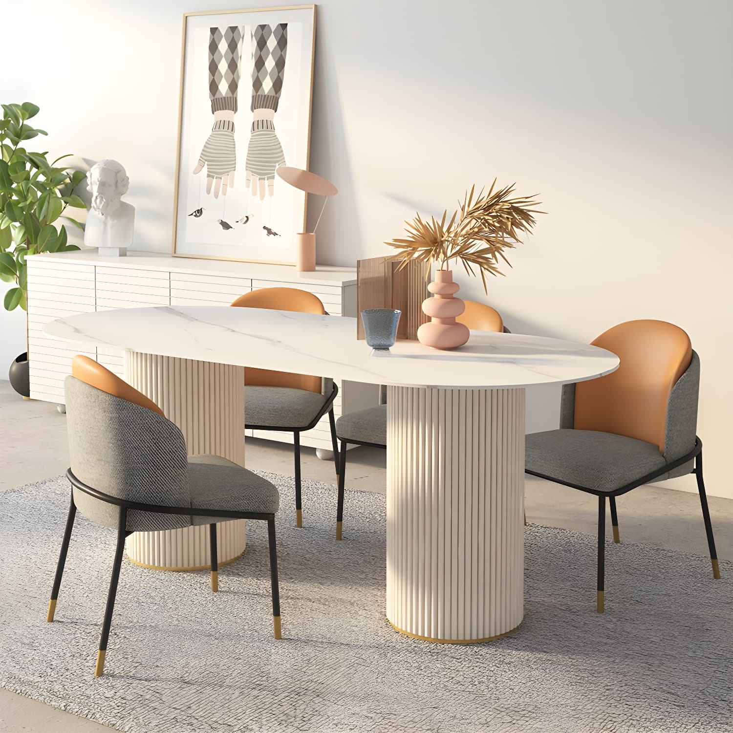 Simplicity Style Oval Dining Table Imitation Marble Home Furniture thumbnail 3