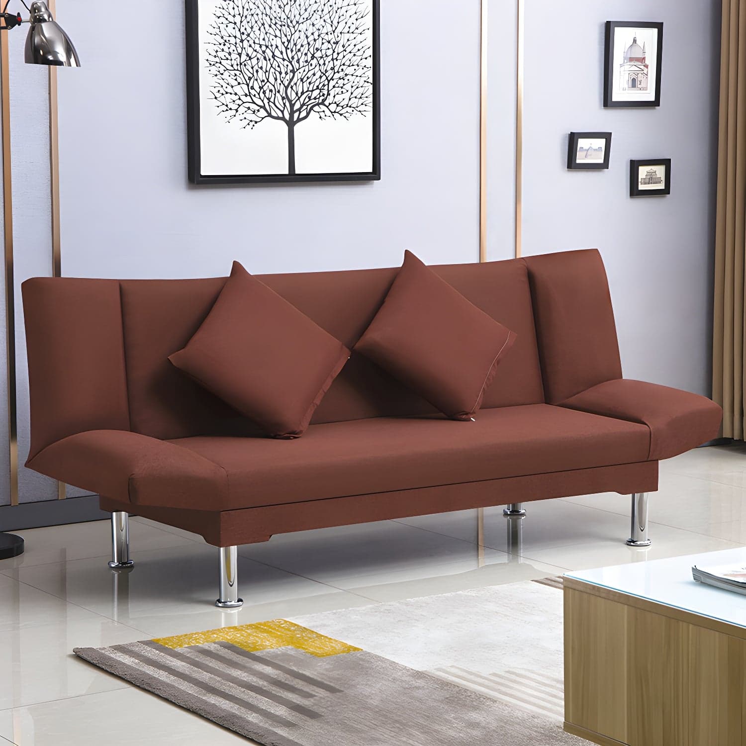 Silver Transitional Modern Tight Back Sofa Bed 29.53"High Armless Sofa Bed thumbnail 11