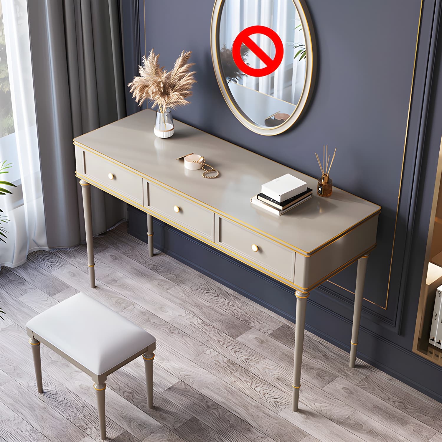 Mirror & 3 Drawers Makeup Vanity Dressing Table Solid Wood Dresser thumbnail 5