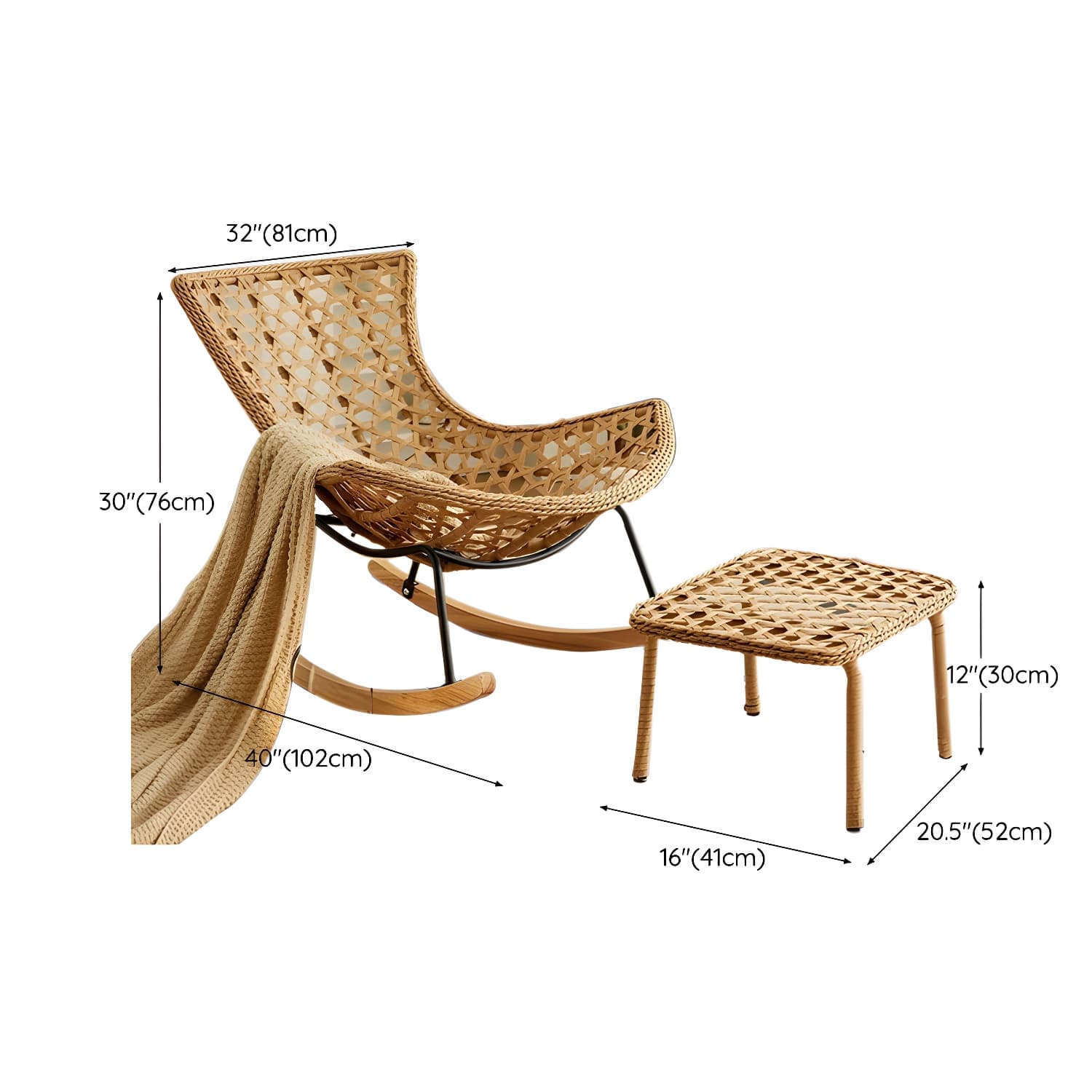 Traditional Armless Design Indoor Rocking Chair with rattan Frame and Nature Wood Legs thumbnail 29