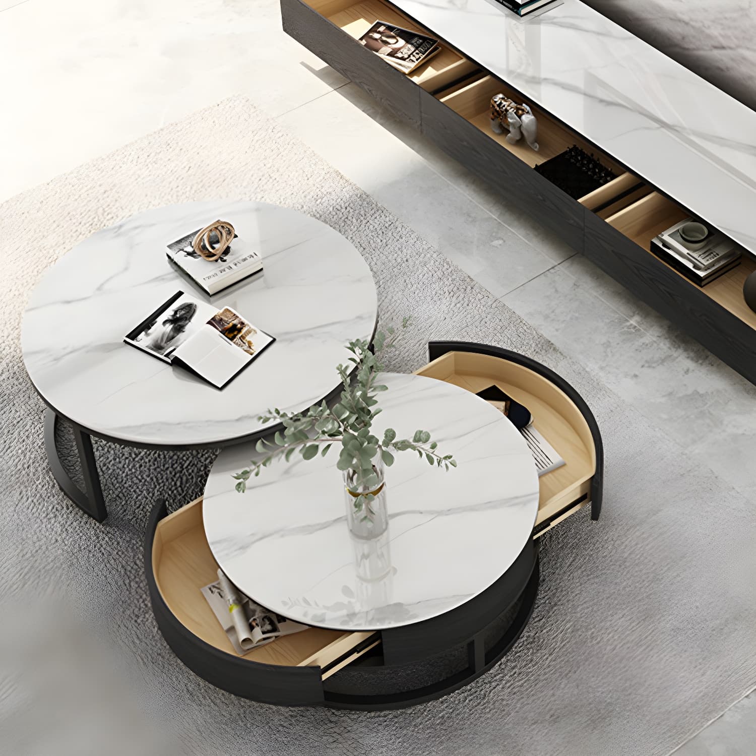 Slate Coffee Table Slate Nesting Coffee Table Set with Storage Drawer thumbnail 14