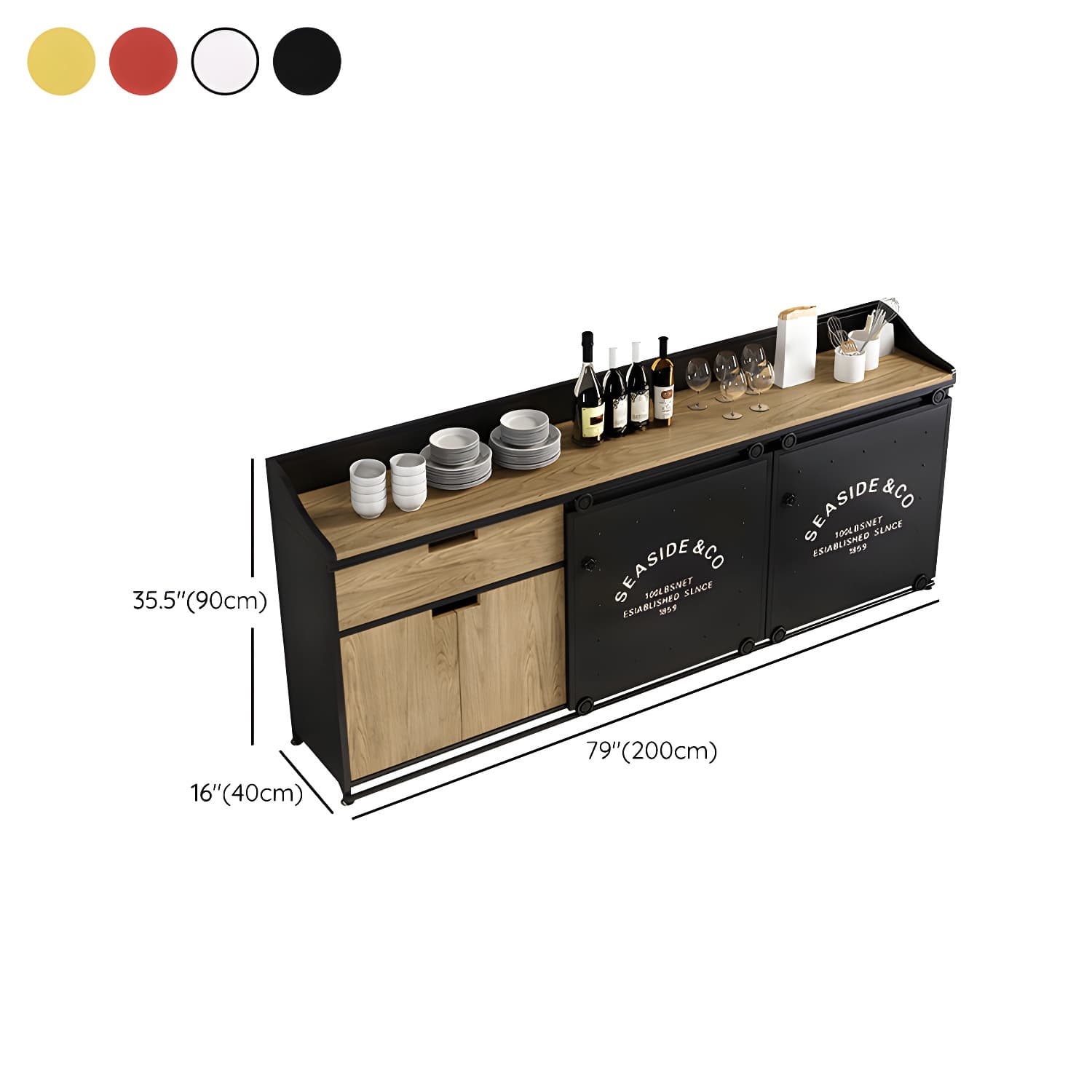 Modern Metal Sideboard with Wood Countertop, Cabinets, and Drawers - image 22