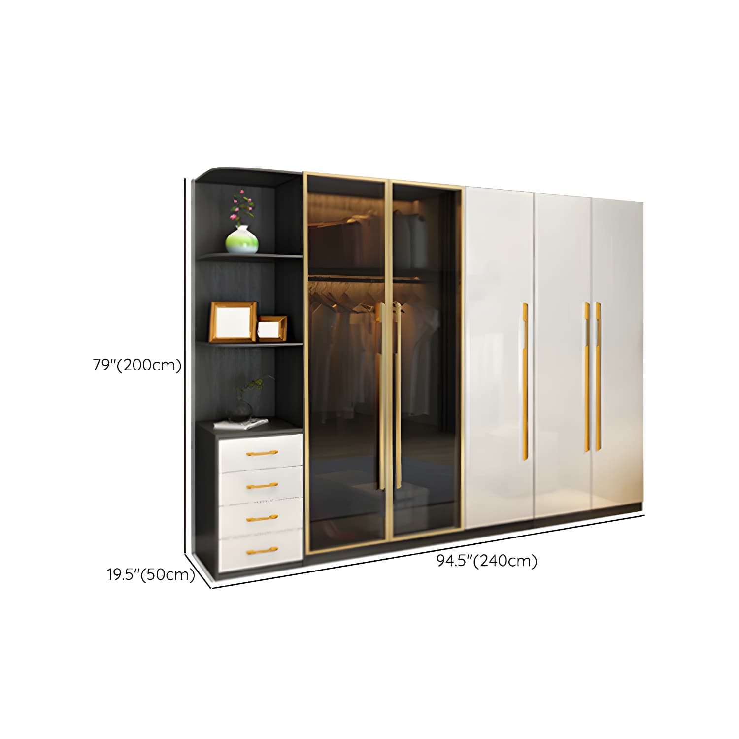 Modern Tempered Glass Doors Wardrobe Wood Frame Wardrobe without Light thumbnail 20