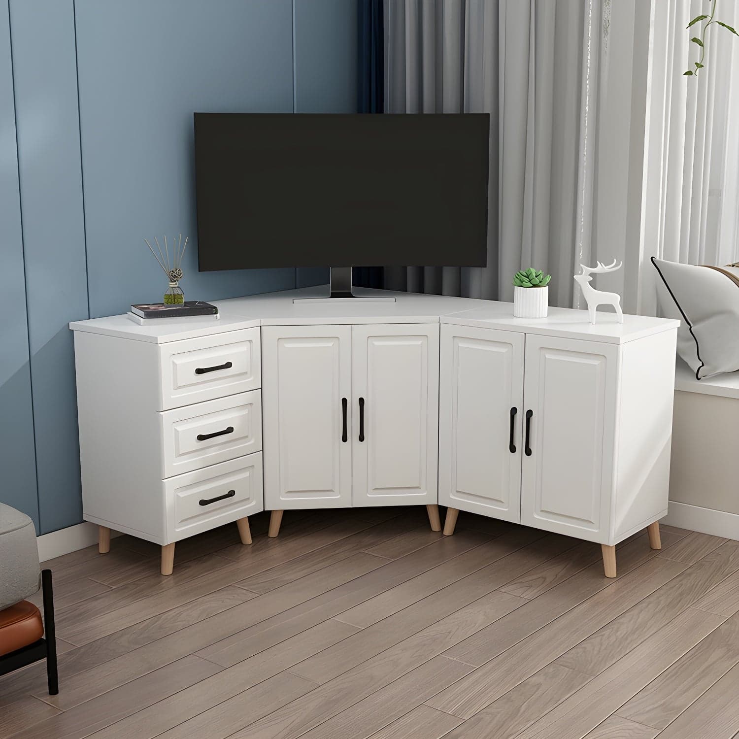 Bar Pulls Contemporary Manufactured Wood with Shelves Corner Accent Cabinet thumbnail 6