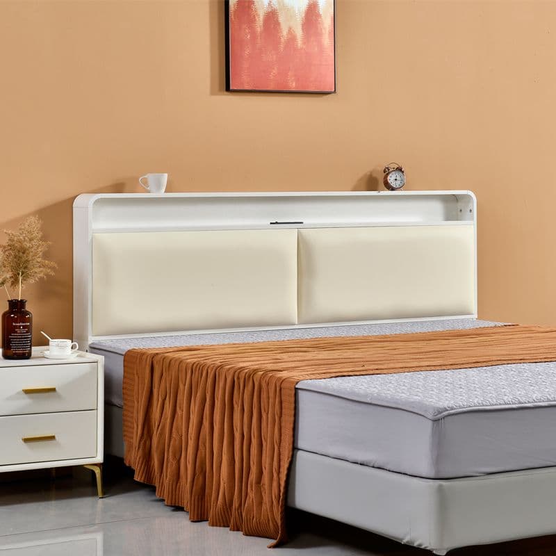 Minimalist Free-standing Standard Full(54"W x 75"L)/Twin(38"W x 75"L) Panel No Distressing with Shelves Included and Illuminating in Lumber thumbnail 12