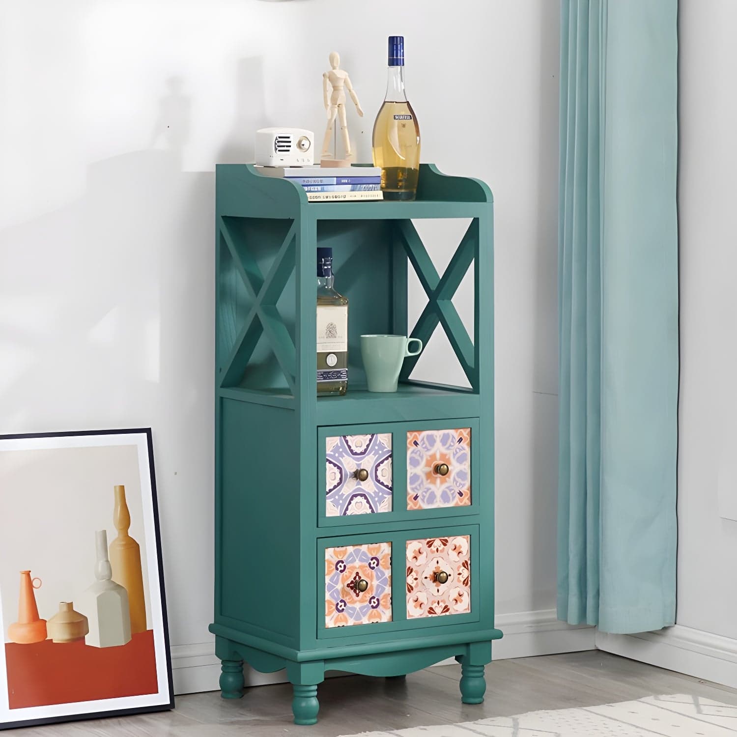 Rustic Farmhouse Wood Server - Compact Sideboard with Drawers and Open Storage thumbnail 3