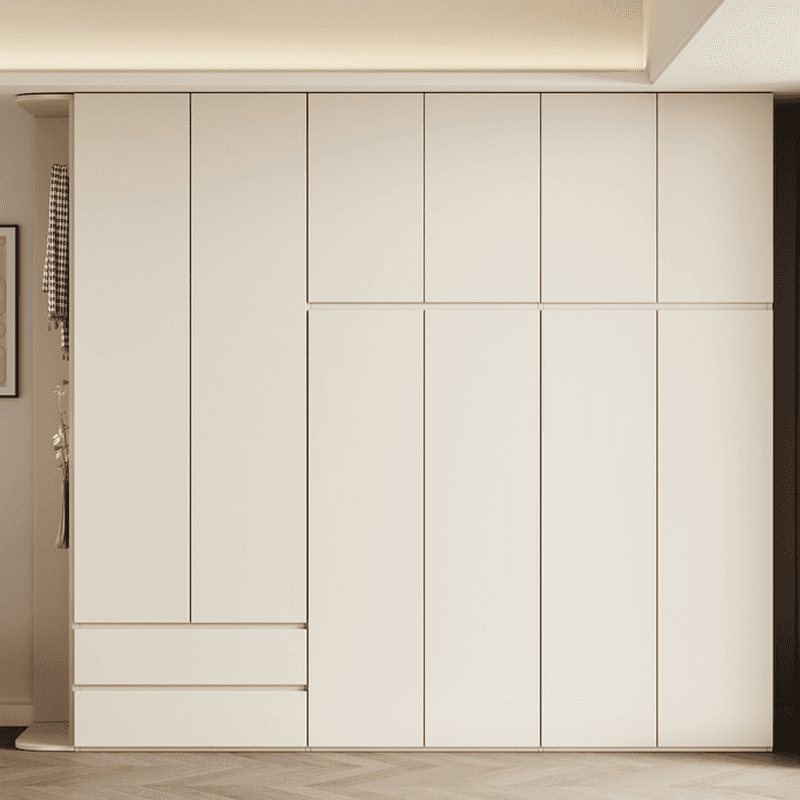 Cream Modern Wood Wardrobe Armoire with Soft Close Drawer and Door, Interior Shelves, and Hanging Rod thumbnail 3
