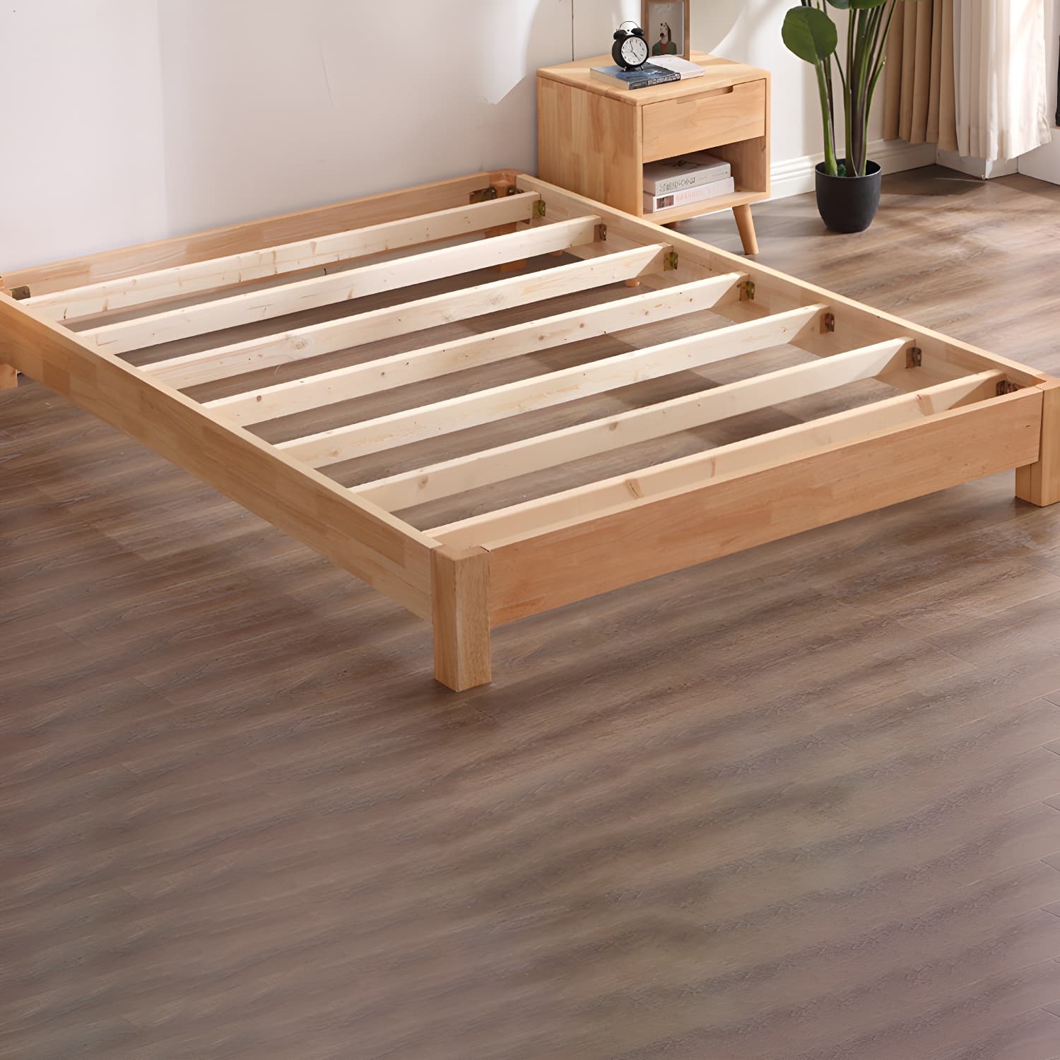 Solid Wood Standard Bed Contemporary Rubberwood Platform Bed with Legs thumbnail 17