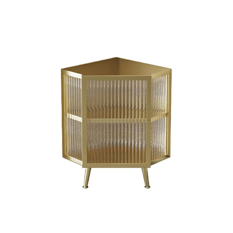 Gold Corner Accent Cabinet with Glass Doors and Metal Shelving thumbnail 2