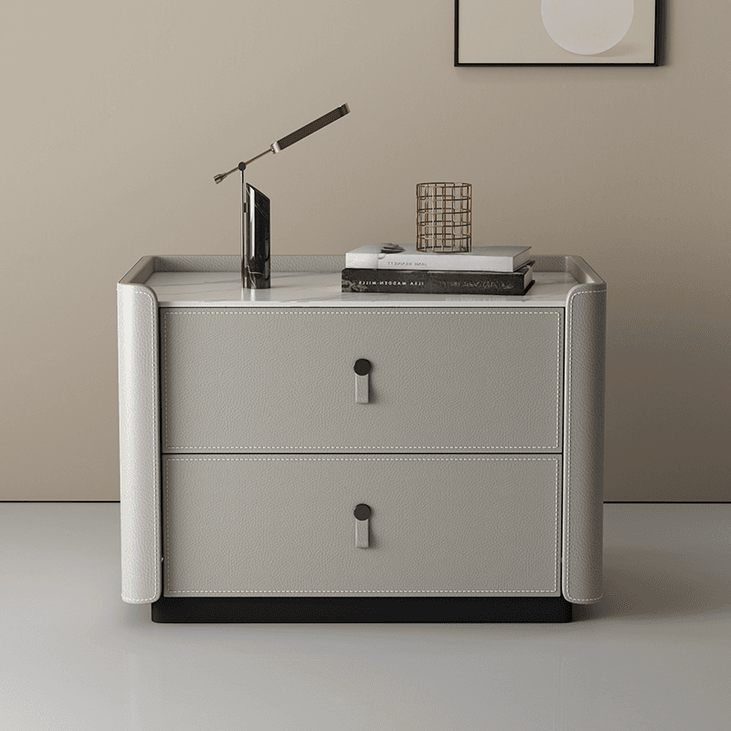 Modish 2 Tiers Drawer Storage Bedside Table with Stone Countertop thumbnail 2