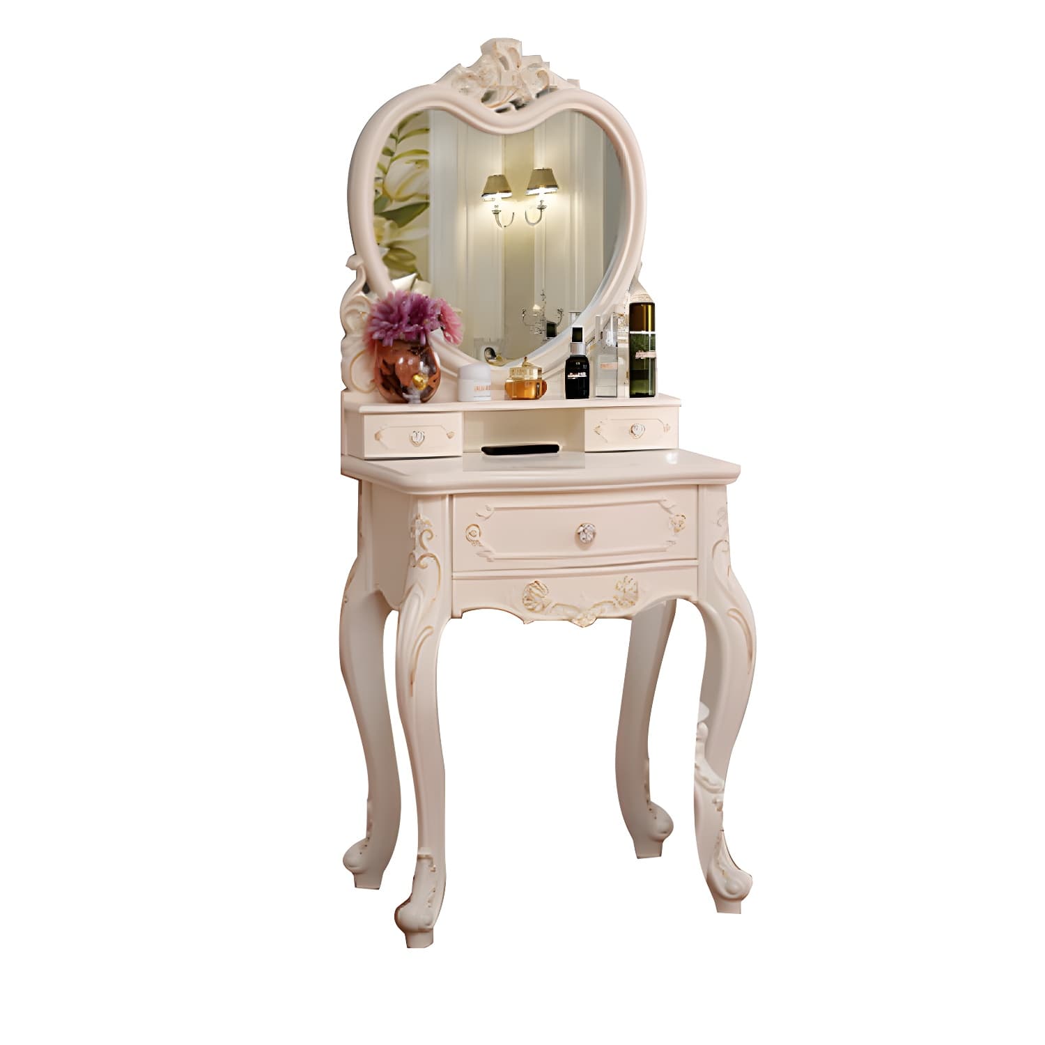 Victorian Bedroom With Drawer Mirror Solid Wood Makeup Vanity Set thumbnail 15