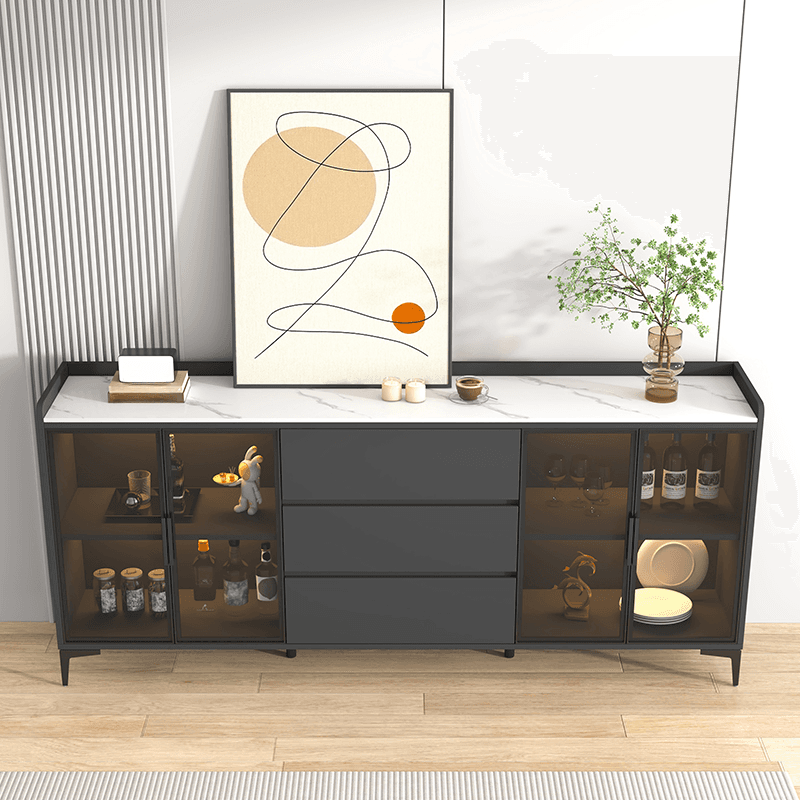 Ground Buffet Table/Server with Stone Countertop, Glass Doors, and Flexible Shelf Storage Compartment thumbnail 6