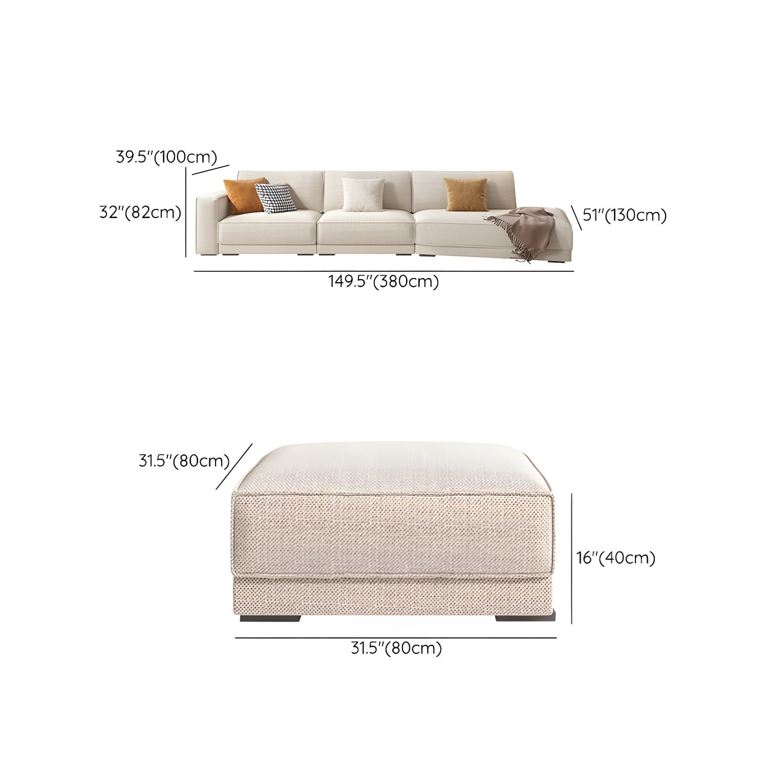 Modern Beige Linen L-Shape Sofa Chaise with Square Arm in Wood Frame thumbnail 30