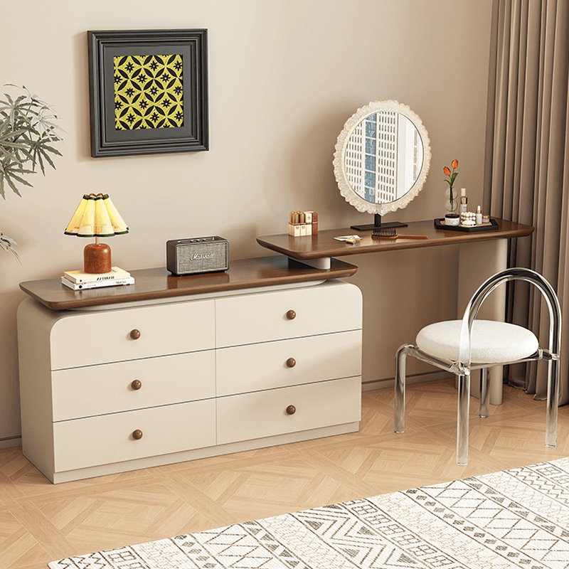 Cream Modish Large Vanity Set with Reclaimed Wood Table Top, 3/6 Drawers, and Light Up Mirror thumbnail 1